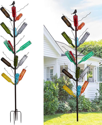 7.2FT Tall Wine Bottle Trees Stand for Garden Decorative, Rustproof Metal Bottle Tree Holder, Holds Up to 15 Bottles (Bronze)