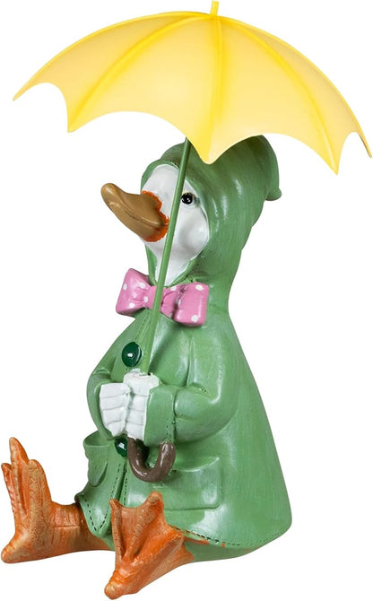 Sitting Duck in Raincoat and Umbrella Outdoor Garden Statue - 10.5"