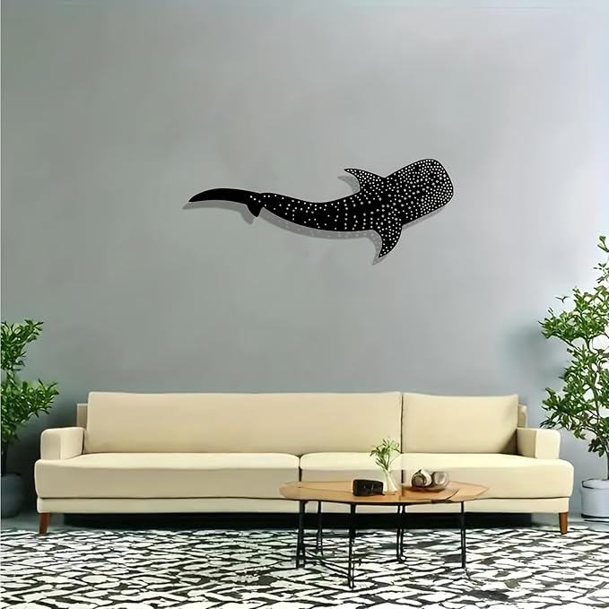 WPCJREU Whale Shark Metal Wall Art, Ocean Statue Mural, Indoor/Outdoor Decor for Living Room, Patio & Garden, for Marine Lovers - Durable Shark-Themed Wall Art(50cm/19.7in)