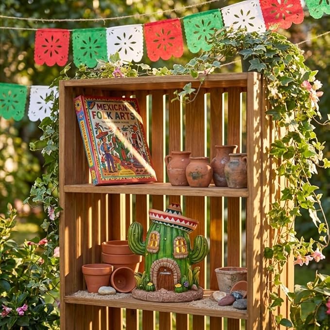 TERESA'S COLLECTIONS Garden Decor, Cactus Fairy House Cinco de Mayo Decor, Waterproof Resin Garden Statue, Cinco de Mayo Gift, Garden Gift, Indoor/Outdoor, 7.5"