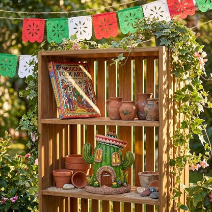 TERESA'S COLLECTIONS Garden Decor, Cactus Fairy House Cinco de Mayo Decor, Waterproof Resin Garden Statue, Cinco de Mayo Gift, Garden Gift, Indoor/Outdoor, 7.5"