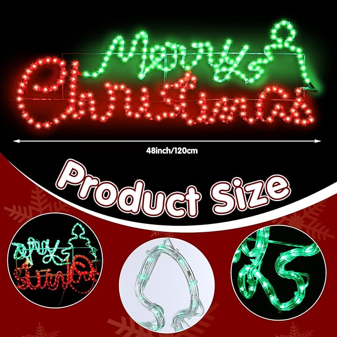 ROCEEI Large LED Merry Christmas Neon Motif Bright Red and Green Outdoor LEDs Christmas Decoration for Outdoor Home Party Wall Hanging Holiday (Colorful, Letter)