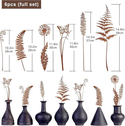 Set of 6 Metal Flowers for Outside, Metal Flowers Garden Outdoor Yard Ornaments Decor Plant Fairy Garden Stakes Yard Art Plant Decorations for Pots Accessories Lawn Ornaments