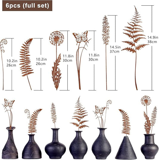 Set of 6 Metal Flowers for Outside, Metal Flowers Garden Outdoor Yard Ornaments Decor Plant Fairy Garden Stakes Yard Art Plant Decorations for Pots Accessories Lawn Ornaments