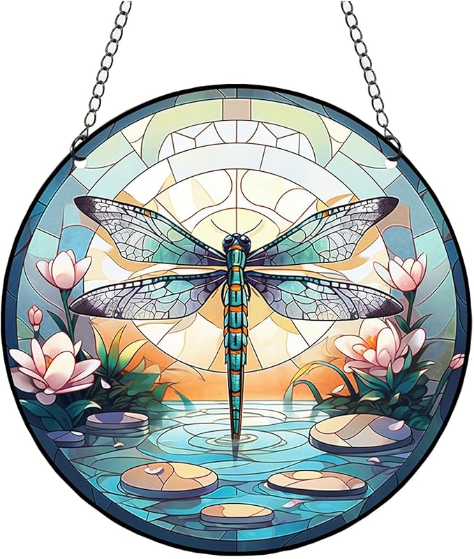 Dragonfly Acrylic Window Hangings, Indoor Dragonfly Stained Window Hanging Acrylic Art Wall Decoration Gift for Indoor Outdoor Home Garden Ornaments