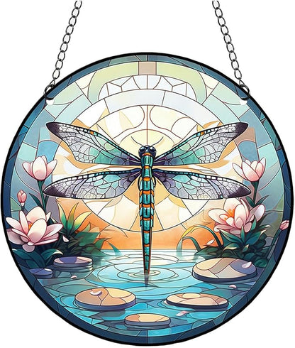 Dragonfly Acrylic Window Hangings, Indoor Dragonfly Stained Window Hanging Acrylic Art Wall Decoration Gift for Indoor Outdoor Home Garden Ornaments