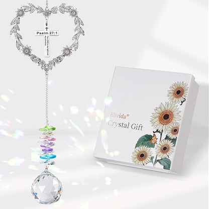 Christian Gifts for Women, Heart-Shaped Suncatcher with Cross - Religious Birthday Ornament with Scripture The Lord is My Light and My Salvation - Inspirational Catholic Spiritual Gifts
