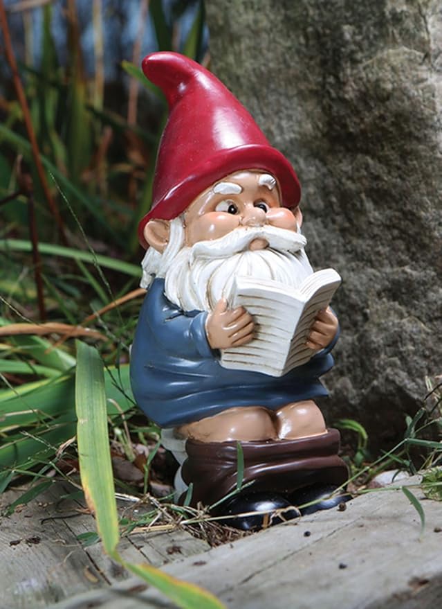 Funny Garden Gnome on a Throne, Durable Ceramic Statue Decoration, Weather-Proof Outdoor Gnomes for Yard Lawn Garden Decor, Housewarming Gag Gift - 9.5" Tall