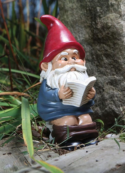 Funny Garden Gnome on a Throne, Durable Ceramic Statue Decoration, Weather-Proof Outdoor Gnomes for Yard Lawn Garden Decor, Housewarming Gag Gift - 9.5" Tall