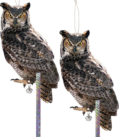 2PCS Fake Owl to Keep Pigeon Away from Balcony Flat Garden Owls with Reflective Tape Plastic Owl to Scare Pigeon Woodpecker for Outdoor House Patio Yard WindowFront Porch Backyard