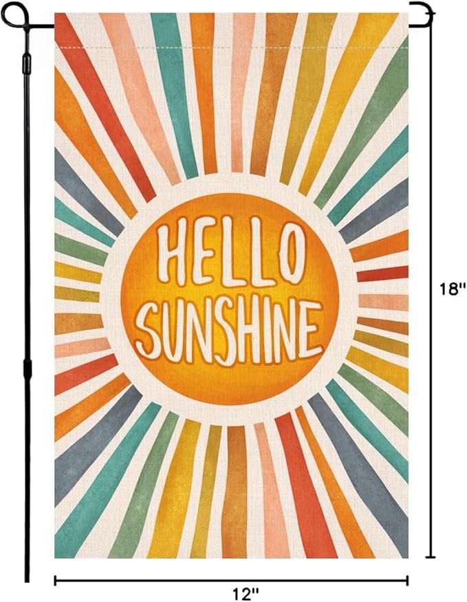 BLKWHT Hello Sunshine Summer Garden Flag 12x18 Vertical Double Sided Colorful Farmhouse Holiday Outside Decorations Burlap Yard Flag BW643