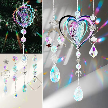 SNAIL GARDEN 202PCS Crystal Suncatcher Kit with 3D Wind Spinners,DIY Suncatcher Kits for Adults,Rainbow Window Prism Hanging Crystals,Colorful Ornament Pendant Window Charms for Garden,Car,Bedroom