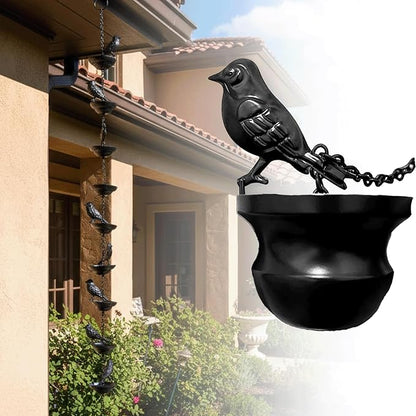 Birds Rain Chain Metal Bird Outdoor Decoration Rainwater Chain for Gutters, 3.28 FT Length with 8 Birds, Durable and Elegant Garden Drainage & Eaves Decor