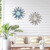 LIFFY Metal Flowers Wall Arts, 2 Pieces 3D Minimalist Flower Wall Decor for Living Room, Bedroom, Sunroom and Outdoor Spaces, Housewarming Gifts(11", blue&khaki)