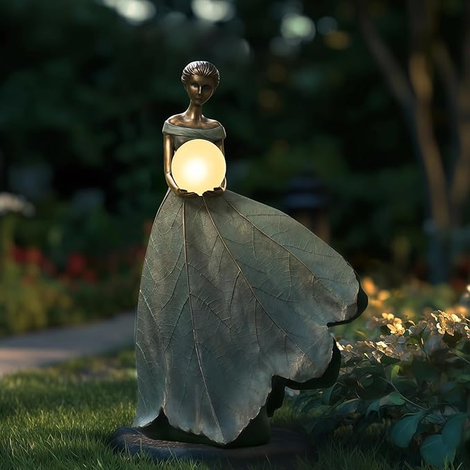 DiliComing Solar Fairy Garden Statue 22 Inch Resin Garden Decor - Large Outdoor Yard Figurine for Patio Lawn, Waterproof Garden Statue Gift for Women, 14x11x22.5 Inch New Packaging