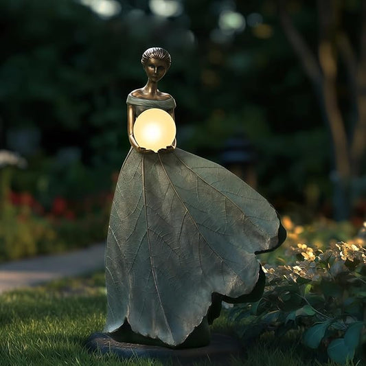DiliComing Solar Fairy Garden Statue 22 Inch Resin Garden Decor - Large Outdoor Yard Figurine for Patio Lawn, Waterproof Garden Statue Gift for Women, 14x11x22.5 Inch New Packaging
