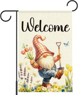 Gnome Spring Garden Flags for Outside,Welcome Spring Garden Flag Yard Lawn Porch Flags for Outdoor Decorations 12x18 Inch Double Sided