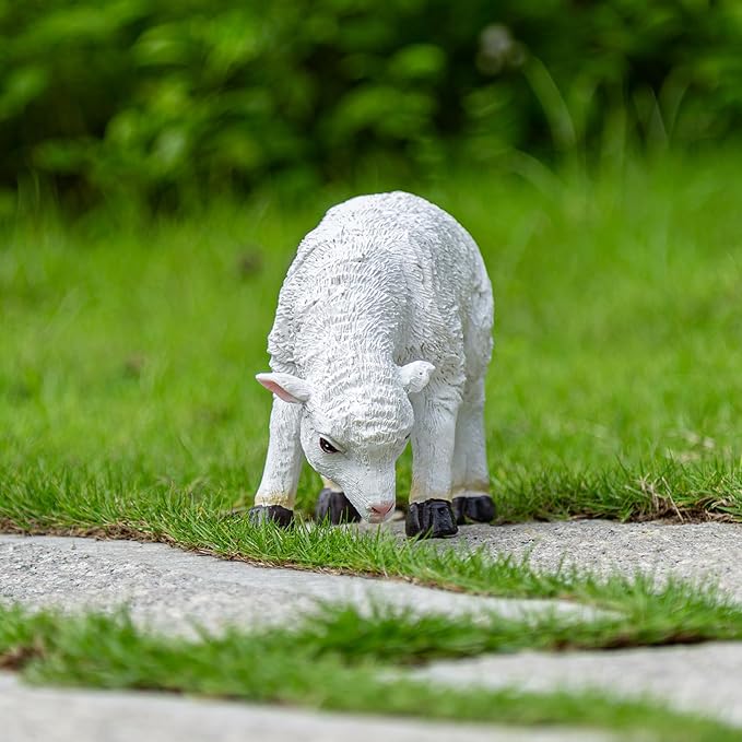 Garden Lamb Statue, White Resin Outdoor Sheep Sculpture, 9x6.3x3.5 Inches Ornament Decor for Yard Patio Landscaping Decor