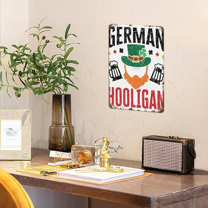 Vintage Tin Wall Decor Sign German Hooligan Germany Shamrock St Patrick'S Days for Home,Garden,Patio,Office,Classroom,Kitchen & More! 8x12 Inches,Retro Metal Art with Funny Quotes
