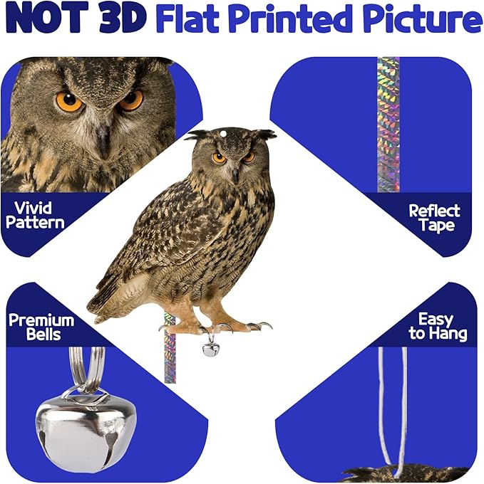 Plastic Owl to Scare Pigeon for Balcony 4PCS Hanging Fake Owl to Keep Squirrel Away from Outdoor Garden Flat Garden Owls with Reflective Tape for House Window Patio Yard Backyard Front Porch Decor