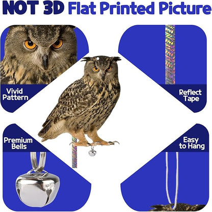 Plastic Owl to Scare Pigeon for Balcony 4PCS Hanging Fake Owl to Keep Squirrel Away from Outdoor Garden Flat Garden Owls with Reflective Tape for House Window Patio Yard Backyard Front Porch Decor