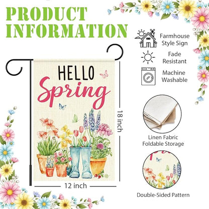 Hello Spring Garden Flags for Outside,Spring Theme Garden Flag Yard Lawn Porch Flags for Outdoor Decorations 12x18 Inch Double Sided