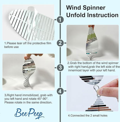 12Pcs Bird Deterrents for Outside, 4 Set Highly Reflective Hanging Wind Spinners Outdoor Metal Bird Reflectors for Outside Garden Decor Lightweight Bird Devices to Scare Birds Away from Yard