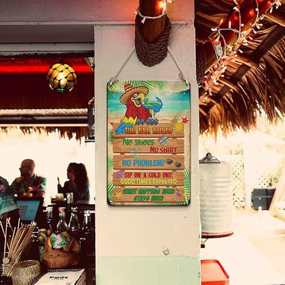 YOYI ART Funny Tiki Bar Rules Sign - Metal Patio Signs for Outside, Ourdoor, Vintage Tin Sign for Tiki Bar, Hawaii Theme, Beach, Yard, Pool, Garden and Patio Decor Wall Art Accessories, 8 x 12 inch