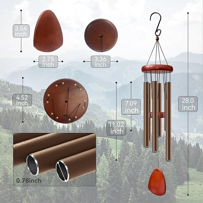 Bursvik 28" Wind Chime for Mothers Day, Decorative Wind Chimes for Outside, Memorial Windchimes Remembrance Gift for Women Mom Grandma, Metal Wind Chimes Outdoor Decor for Garden Patio Zen(Coffee)