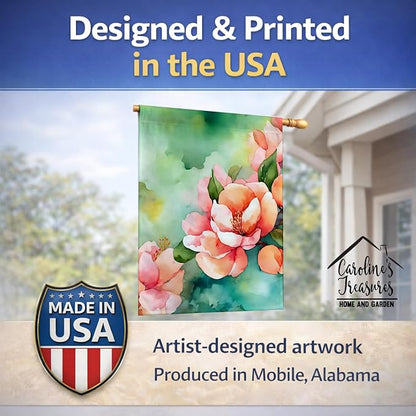 Caroline's Treasures Delaware Peach Blossom in Watercolor House Flag Large Porch Sleeve Pole Decorative Outside Yard Banner Artwork Wall Hanging, Polyester, House Size, Multicolor