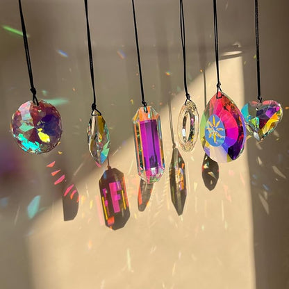 Crystal Sun Catcher with 6 Hanging Prisms | Rainbow Maker & Window Suncatcher for Home Decor, Garden Pendants | Includes Hanging Rope & 6