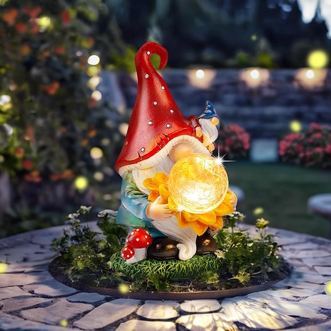 Solar Gnomes Garden Decor Outdoor Statues, Christmas Gnomes Gardening Gifts for Women Mom, Gnomes Decorations for Yard with Sunflower Decor Solar Lights for Outside, Patio, Lawn, Porch Decor
