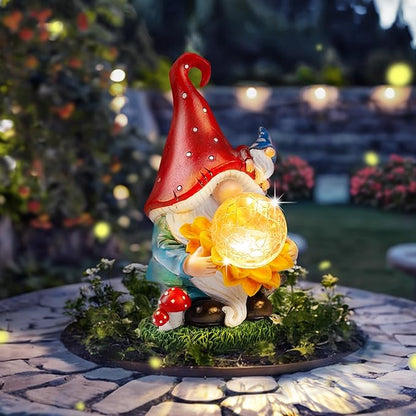 Solar Gnomes Garden Decor Outdoor Statues, Christmas Gnomes Gardening Gifts for Women Mom, Gnomes Decorations for Yard with Sunflower Decor Solar Lights for Outside, Patio, Lawn, Porch Decor