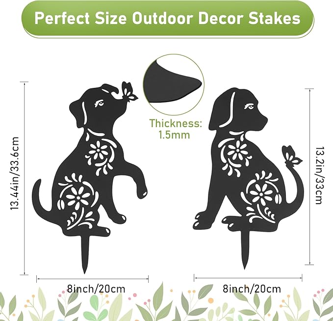FACULX Dog Metal Decorative Garden Stakes, Rust Proof Dog Metal Black Silhouette Decor Garden Stakes for Yard Patio Lawn Decorations, Dogs Outdoor Decor Gifts for Women/Men