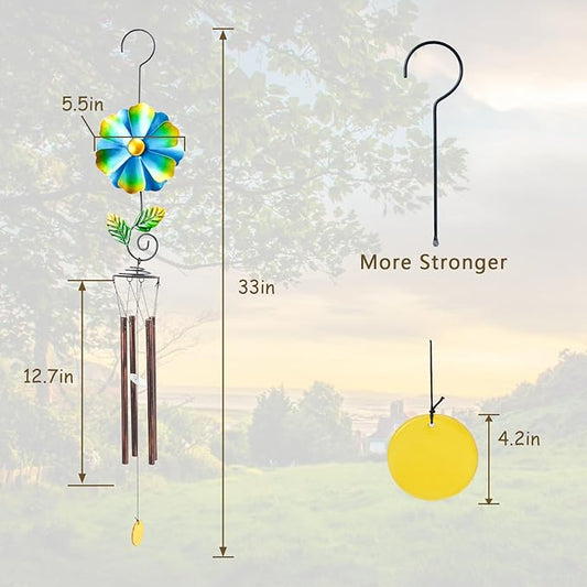 MUMTOP Wind Chimes for Outside Clearance - Garden Wind Chimes with Flower Wind Spinner, 33 Inch Deep Tone Metal Memorial Sympathy Windchimes for Patio Outdoor Porch Yard Decor Gifts(Green)