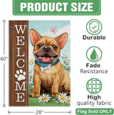 Dyrenson Welcome French Bulldog Dog 28 x 40 House Flag Double Sided, Paw Print Garden Yard Decoration Pet Owner Lover Gift, Spring Summer Burlap Outdoor Decor Decorative Large Flag