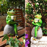 OwMell Frog Statue for Garden, Green Frog Figurine for Outdoor Decor Yard and Garden Decoration Resin Sculpture 6 Inches - Drinking Coffee