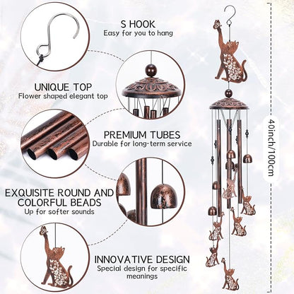 Cat Gift Wind Chimes for Outside, Pet Metal Windchimes Cat Lover Gift for Women Men, Sympathy Memorial Gifts for Garden Decor Outdoor Memorial Housewarming Birthday Festival Gifts Front Yard Decor