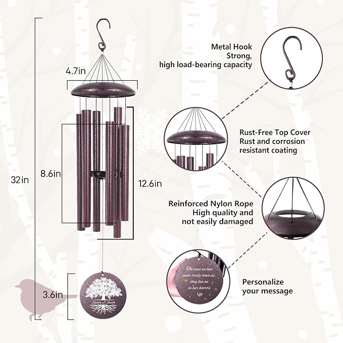 ASTARIN Bronze Remembrance 32 in Wind Chimes, Personalized Bereavement Gifts for Loss of Father Dad Papa, Memorial Wind Chimes for Loss of Loved One, Patio Outdoor Decoration, Produced in USA