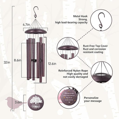 ASTARIN Bronze Remembrance 32 in Wind Chimes, Personalized Bereavement Gifts for Loss of Father Dad Papa, Memorial Wind Chimes for Loss of Loved One, Patio Outdoor Decoration, Produced in USA