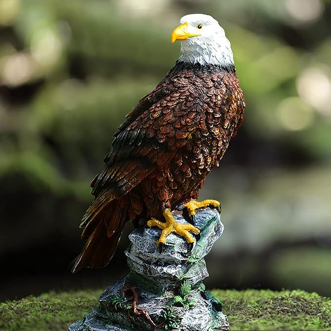 Bald Eagle Statue, Lifelike Resin Eagle Sculpture with Wide Wingspan Outdoor Garden Decor Standing Bird Lawn Ornament for Nature Lovers Home Party Decoration