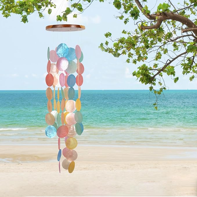 ASTARIN Capiz Shell Wind Chime for Outside 28” Handcrafted Windchime Outdoor Beach Chimes Garden Decor Gift for Women
