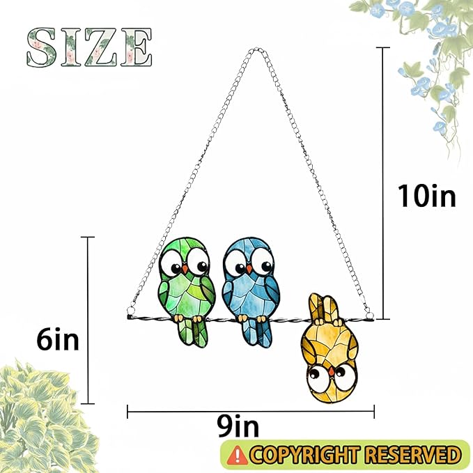Stained Glass Window Hanging Multicolor Owls Ornaments - Handmade Stained Glass Suncatchers Hanging Outdoor Garden Decor - Decoration for Home Garden Christmas Party Wedding Housewarming Gifts