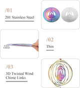 Stainless Steel Reflective Wind Spinners for Christmas Tree Decor 3D Christmas Bell Wind Chimes Gradient Etched Metal Embellishments for Outdoor Indoor Garden Hanging Decor 2Pcs