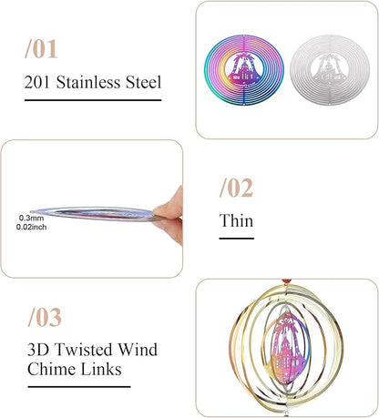 Stainless Steel Reflective Wind Spinners for Christmas Tree Decor 3D Christmas Bell Wind Chimes Gradient Etched Metal Embellishments for Outdoor Indoor Garden Hanging Decor 2Pcs
