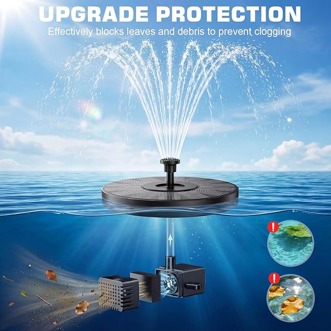 AISITIN 3.5W Solar Fountain for Bird Bath, Floating Solar Water Fountain Pump with 6 Interchangeable Nozzles, Outdoor Solar Water Pump for Garden Pond, Aquarium, Fish Tank, Pool