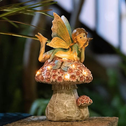 Suyorpe Fairies for Fairy Garden - Fairy Outdoor Statue Solar Powered Resin Ornaments,Patio Lawn Yard Porch,Fairy Figurines for Home Garden Gifts,8.66 inches Tall