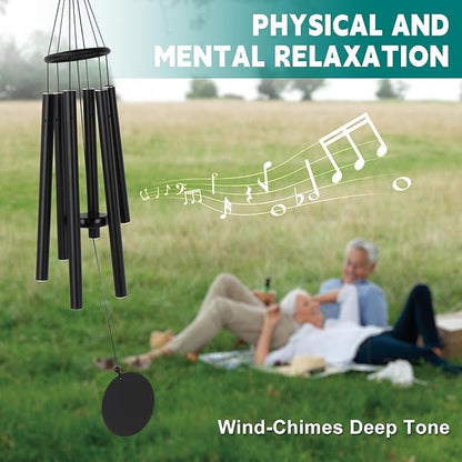 Outdoor Wind Chimes 32" Black Aluminum Wind Chimes for Garden, Patio Decor - Deep Tones Create Zen Atmosphere, Soothing Relaxation Gift for Mom, Dad, Women, Men, Unisex