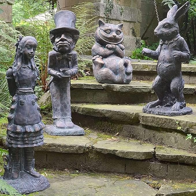 5PCS Alice in Wonderland Garden Decor Statue Set - Wonderland-Like Garden Decoration Fairy with Hand Cast Stone Resin for Indoor Outdoor Garden Patio Lawn Yard