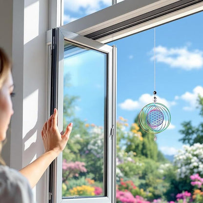 Stainless Steel Reflective Wind Spinners Outsides 3D Wind Chimes Gradient Etched Metal Embellishments for Outdoor Indoor Garden Hanging Decor 2Pcs